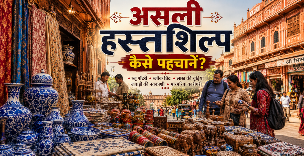 जयपुर के पारंपरिक बाजार में राजस्थानी हस्तशिल्प और कारीगरी की वस्तुएं