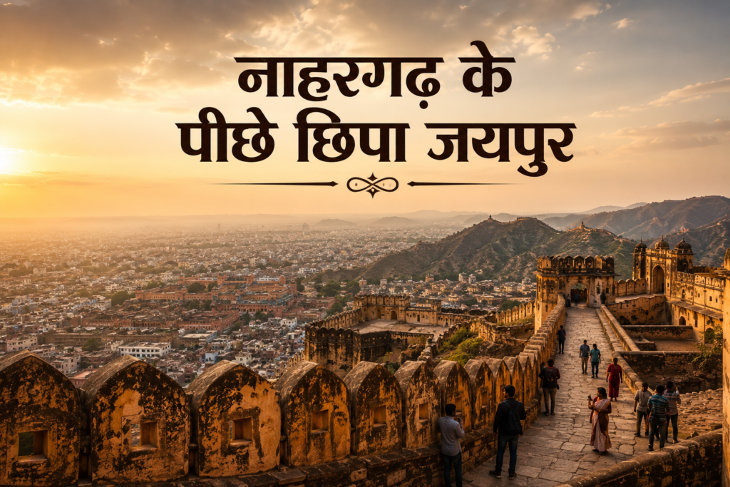 जयपुर के नाहरगढ़ किले की ऐतिहासिक दीवारें और पीछे दिखाई देता शहर