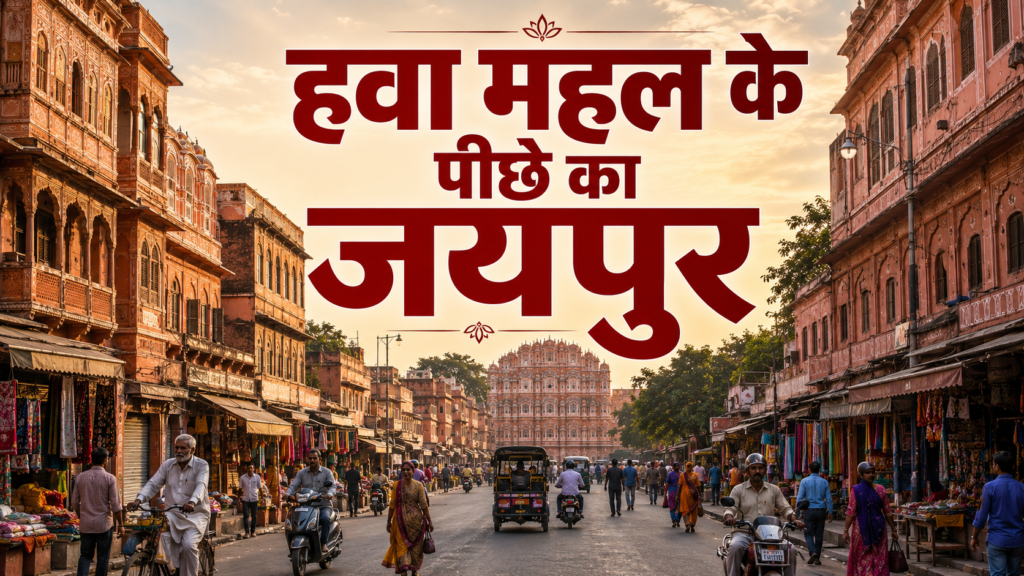 हवा महल के आसपास पुराने जयपुर की गुलाबी गलियों और बाजार का दृश्य