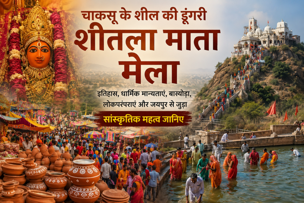 चाकसू की शील की डूंगरी पर शीतला माता मेले में पूजा करते श्रद्धालु और ग्रामीण बाजार