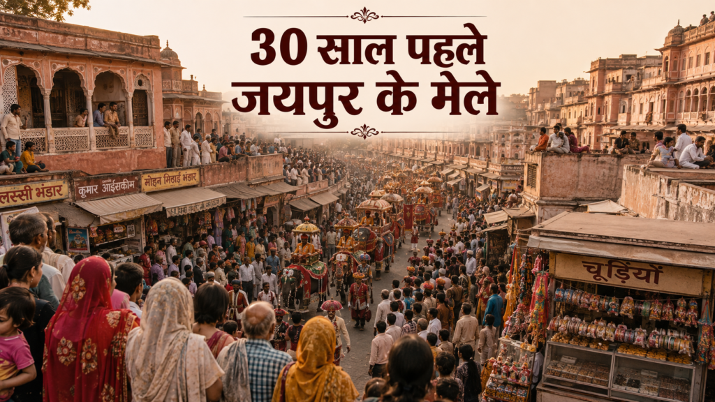 पुराने जयपुर के मेले का 1990 के दशक से प्रेरित पारंपरिक दृश्य